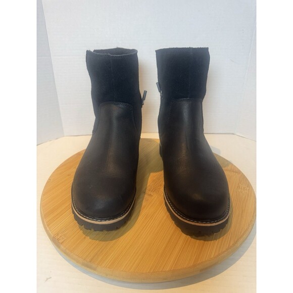 L.L. Bean Women’s Black Rugged Cozy Mid Slip On Suede Ankle Vibram Boot Size 8M - Picture 3 of 9